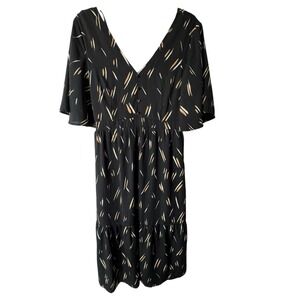 Very J Dress Women's Large Babydoll Short Sleeve Tiered Lined Midi Career Church